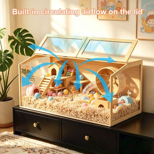 Large Wooden Hamster Cage Openable Top for Dwarf Hamster Glass Hamster Enclosure — image 10