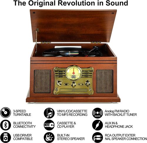 10-in-1 Bluetooth Record Player Multifunctional 3-Speed Turntable Vinyl Record — image 3