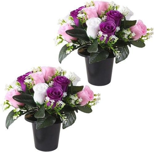 Set of 2 Artificial Grave Memorial Flowers Cemetery Flowers Rose Bouquet with V