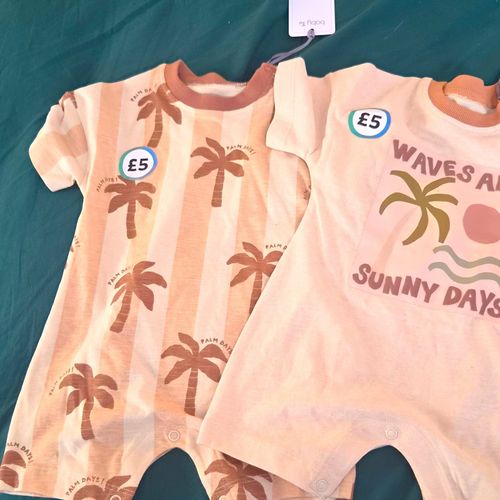 Tu 2pc Baby Playsuit Set 3-6 Months Cotton Jersey Short Sleeve Beige/Brown — image 1