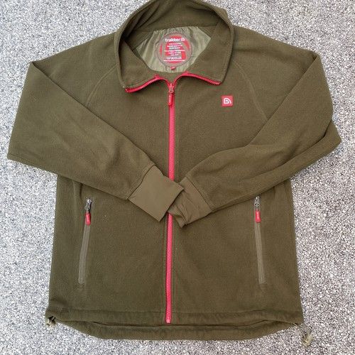 Men’s M Medium Trakker Fleece Carp Fishing Khaki Green Red Zip Up Jacket Top