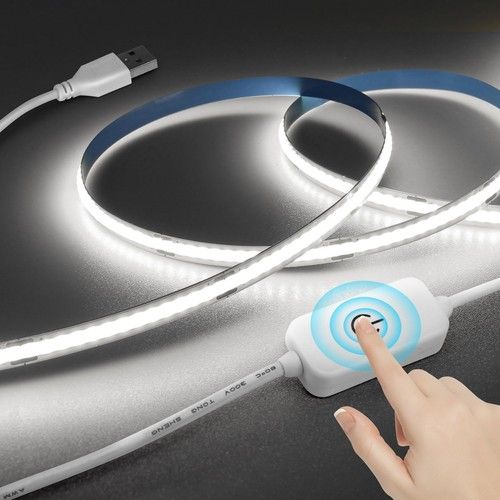 SUCIKORIO 2m COB Led Strip Light USB Dimmable Cool White 6000K 2m, Cold