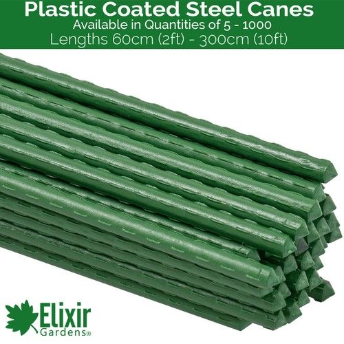 Plastic-Coated Steel Garden Support Canes/Stakes (Optional Clips) | 2ft-10ft