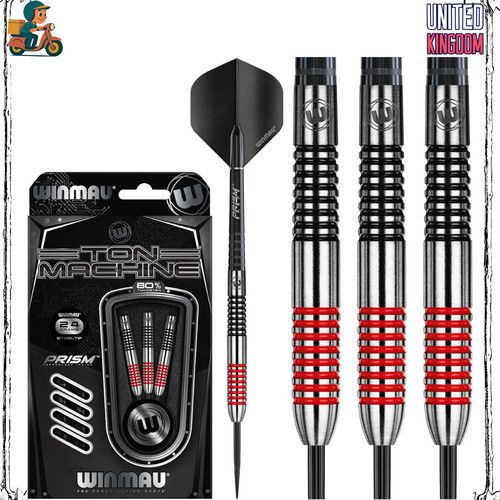WINMAU Darts Ton Machine Professional Tungsten Set 24g, Red & Black 