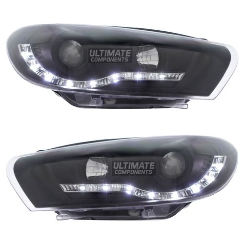 VW Scirocco 2008-2014 Projector LED DRL Devil Eye R8 Look Headlights Black Pair — image 2