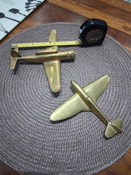 WW1  WW2  Trench Art 2 x Aeroplanes Brass Very Heavy Spitfire Rare Collection
