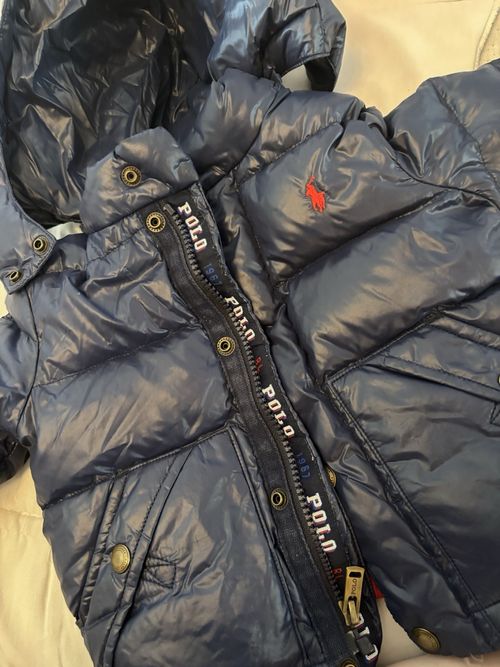 Ralph Lauren Polo Puffer Jacket Hooded Zip 12M Blue/Red Embroidered Logo — image 5