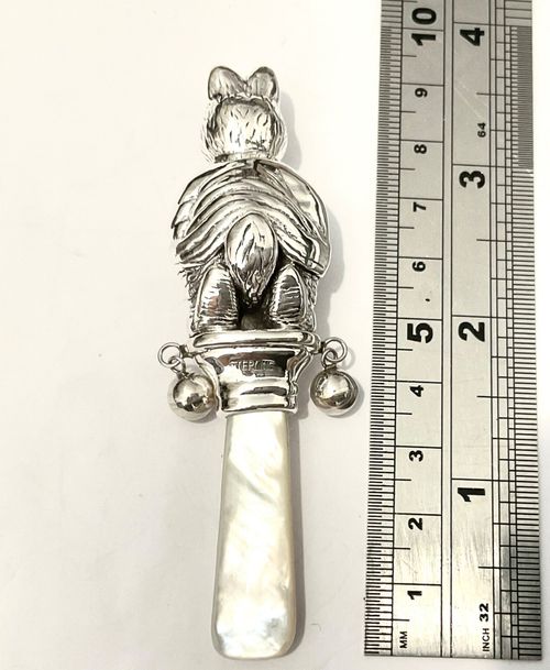 Sterling Silver Beatrix Potter Peter Rabbit Rattle Christening Baby Shower Gift  — image 2
