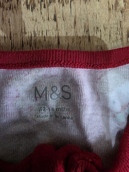 M&S Christmas Red Zip Babygrow One-Piece Cotton Jersey Footless 12-18 Months — image 4