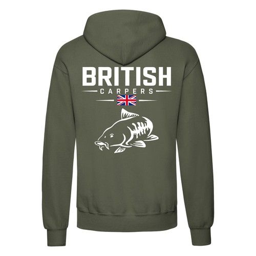 British Carpers Carp Fishing Hoodie Olive Green Angling Fishing Pullover Jumper