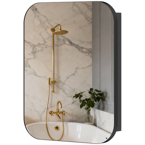 HOMCOM Wall Mounted Bathroom Cabinet with Mirror Adjustable Shelves Black — image 11