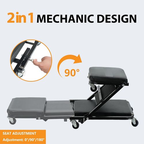 2 In 1 Mechanics Creeper Trolley Stool Workshop Padded Car Auto Workshop Garage — image 4