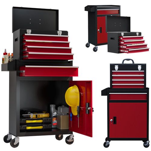 5 Drawer Rolling Tool Chest Cabinet Lockable Steel Garage Storage with Wheels UK