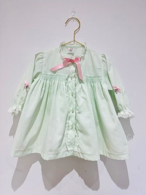 Vintage Peaches'N'Cream Girls Mint Green Long Sleeve  Dress Age 18/24 Months