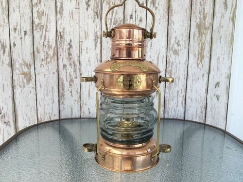 Brass & Copper Anchor Oil Lamp Nautical Maritime Ship Lantern Boat Light Solid — image 1