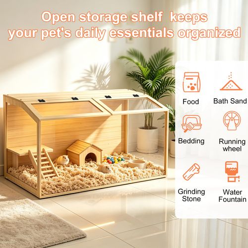 Large Wooden Hamster Cage Openable Top for Dwarf Hamster Glass Hamster Enclosure — image 14