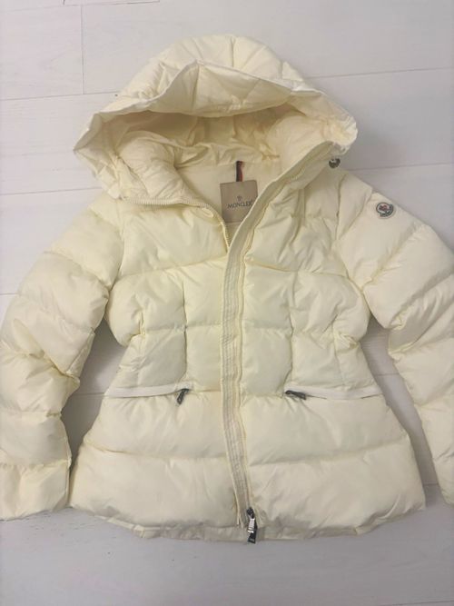 Moncler womens Cream Hooded Down Puffer Jacket Size S Nylon Zip Logo — image 1