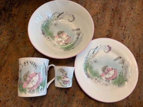 Vintage Elizabethan Mrs Rabbit Fine Bone China Child’s 4 Piece Nursery Set
