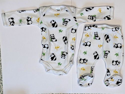 Jet Baby 2pc Set Newborn Cotton Knit Panda Bodysuit & Footed Trousers