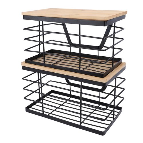 2 Set Stackable Wire Basket with Bamboo Tops Pantry Organizer and Storage Bins — image 11