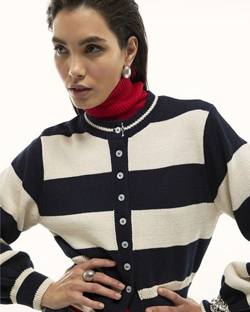 River Island Womens Cardigan Navy Striped Long Sleeve Button Jumper Top
