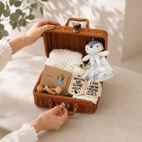 Baby Shower Hamper, Newborn Gift Set for Boy & Girl, Blanket Rattle Bib Socks — image 6