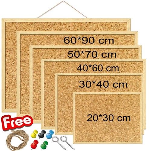 NATURAL CORK PIN NOTICE BOARD - OFFICE MEMO SCHOOL BOARD WITH FREE ACCESSORIES