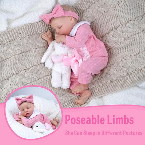 17 inch Reborn Baby Doll Girl Twinnie Sleeping Full Vinyl Body Pink Outfit Gift — image 3