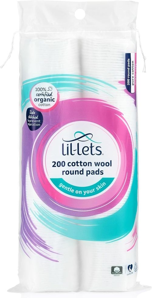 Lil Lets Cotton Wool Round Pads 200 Count Certified Organic 100% Pure Cotton Woo — image 1