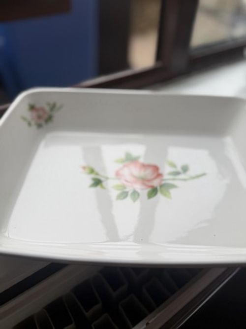 Vintage 1980s Japanese Ceramic Baking Dish - Pink Rose Floral Pattern, Microwave