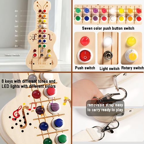 Wood Guitar Musical LED Light Montessori Switch Toy Busy Board Sensory Toys Gift — image 3