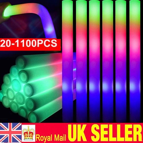 10-1100PCS LED Foam Glow Stick Bulk Light Up Neon Tube Effect Party Decor