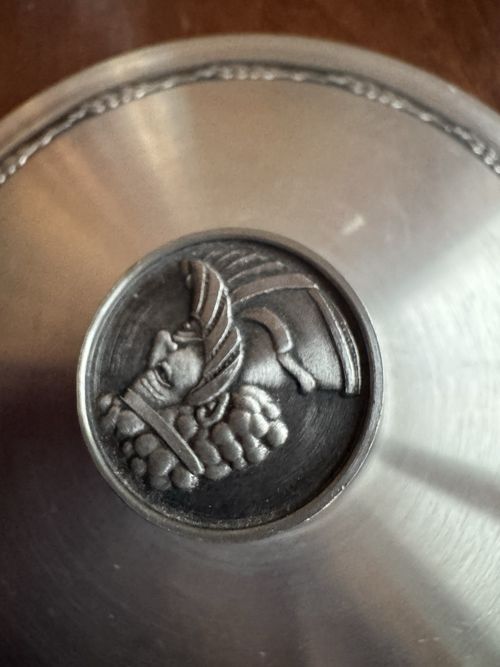 Schmidt Vintage German Ceramic Jar Pewter Handle Lid Greek Mythology 2005 9" — image 14