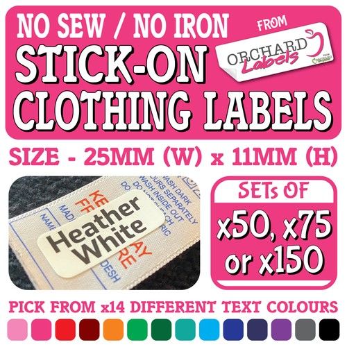 x50-x150 Washable Stick On Clothing Name Labels School Uniform Care Home Clothes