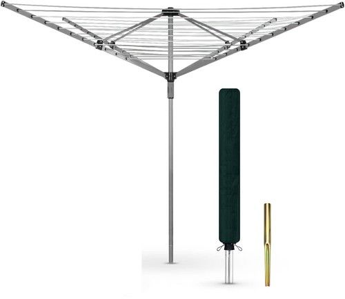 60M Large Heavy Duty Rotary Washing Line 4 Arms Outdoor Clothes Airer Dryer New