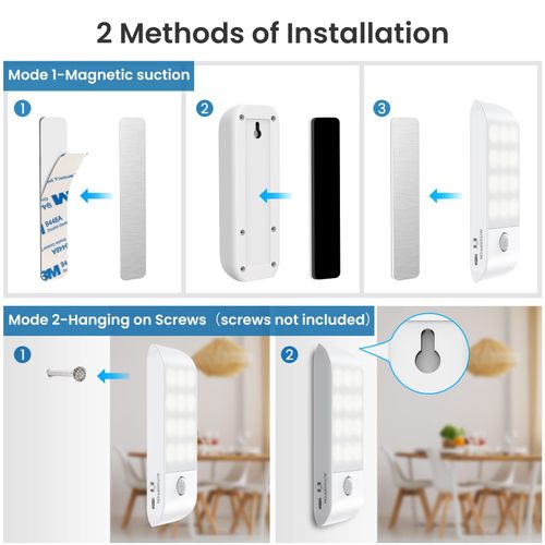 Motion Sensor Lights Indoor, 2 Packs USB Rechargeable LED Night 2 Pack, White — image 6