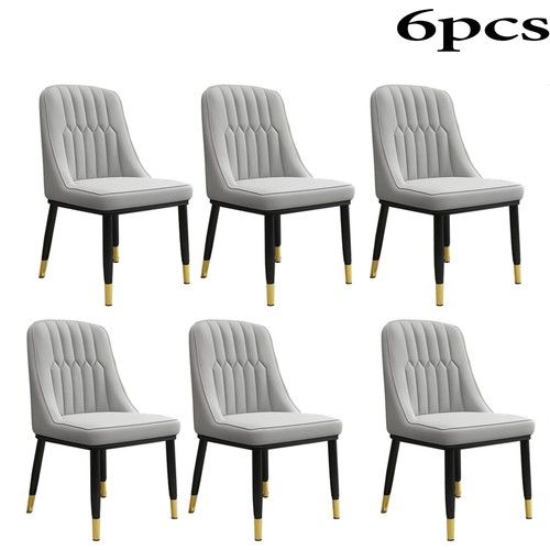Set of 2/4/6 Grey Faux Leather Dining Chairs, Metal Legs Kitchen Chairs for Home