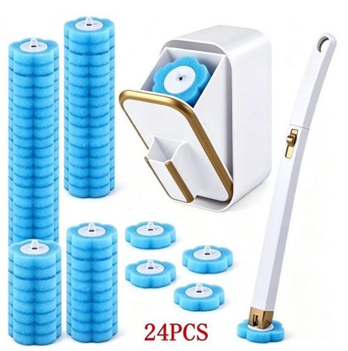 Disposable Toilet Brush Set Toilet Bowl Cleaning System Cleaners with 24 Refills