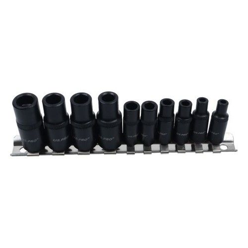US PRO Tools 10pc Magnetic Tap Socket Set For M1.5 To M14 - 1/4" & 3/8" Drive