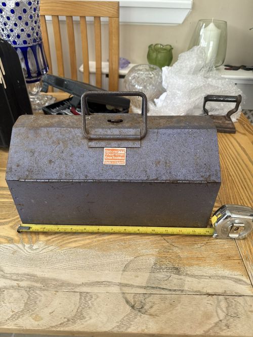 Vintage Rabone Chesterman Enox Metal Tool Box Blue Hammerite Made In England 14” — image 2