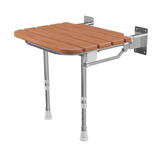 EcoSpa Wooden Shower Seat Foldable, Wall-Mounted, Adjustable Legs, Mobility Aid — image 2