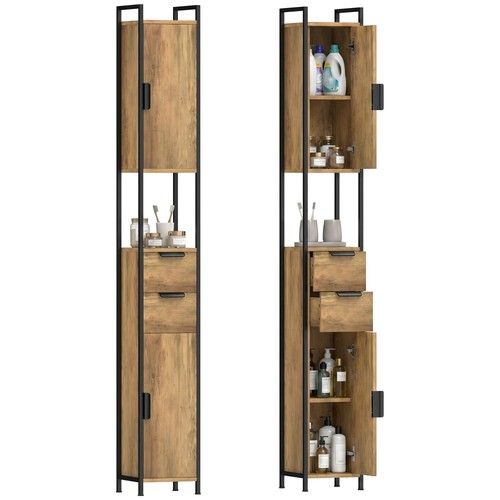 HOMCOM Freestanding Bathroom Cabinet with Drawers & Shelves Brown,Refurbished,Us