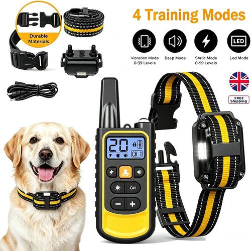 800M Remote Electric Shock Collar Pet Dog Training Anti Bark Rechargeable LCD UK