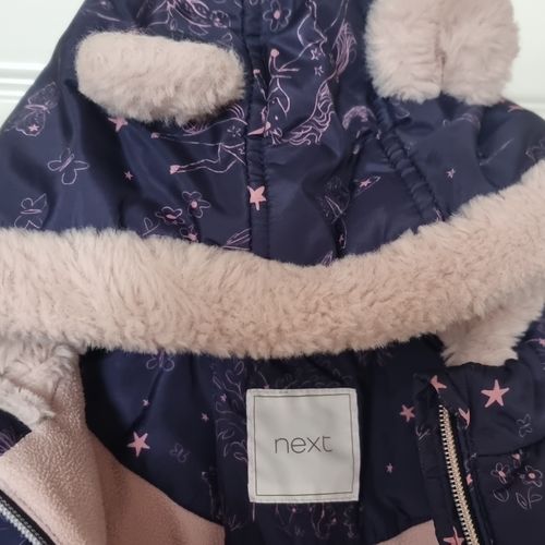 NEXT Girls Navy/Pink Unicorn Quilted Hooded Zip Snowsuit 2-3 Years — image 5