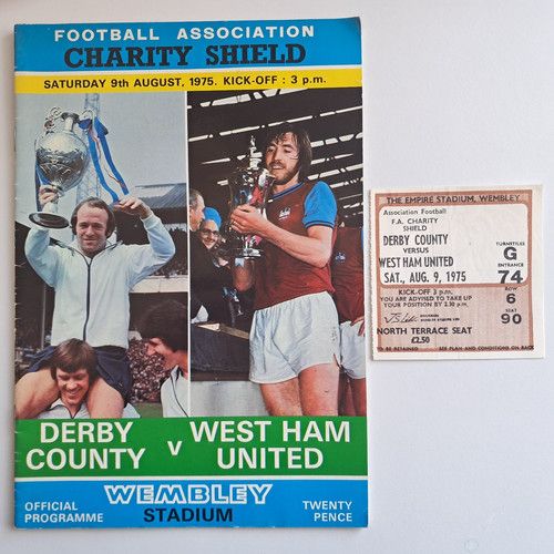 1975 CHARITY SHIELD - DERBY V. WEST HAM - 9.8.75 PROGRAMME & TICKET
