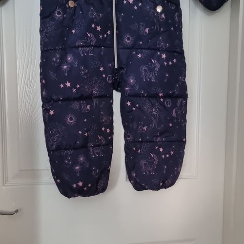 NEXT Girls Navy/Pink Unicorn Quilted Hooded Zip Snowsuit 2-3 Years — image 2