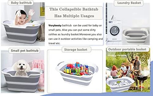 Folding Baby Shower Bathtub Portable Pet Dog Bath Tub Laundry Storage Basket — image 2