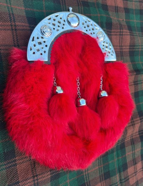 Men's Scottish Red Fur Kilt Sporran 3 Tassels Kilt Sporran With Chain Belt Kilt — image 2