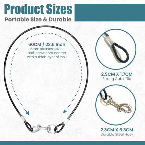 2 Pack Chew Proof 5mm Dog Leash Extension, Metal Cable Lead, Heavy duty — image 4