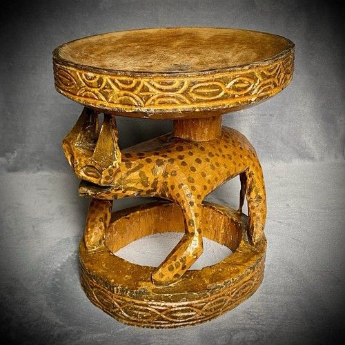 Handmade Wooden Leopard Sculpture - Stool Table - Tribal Ethnic Decor - African